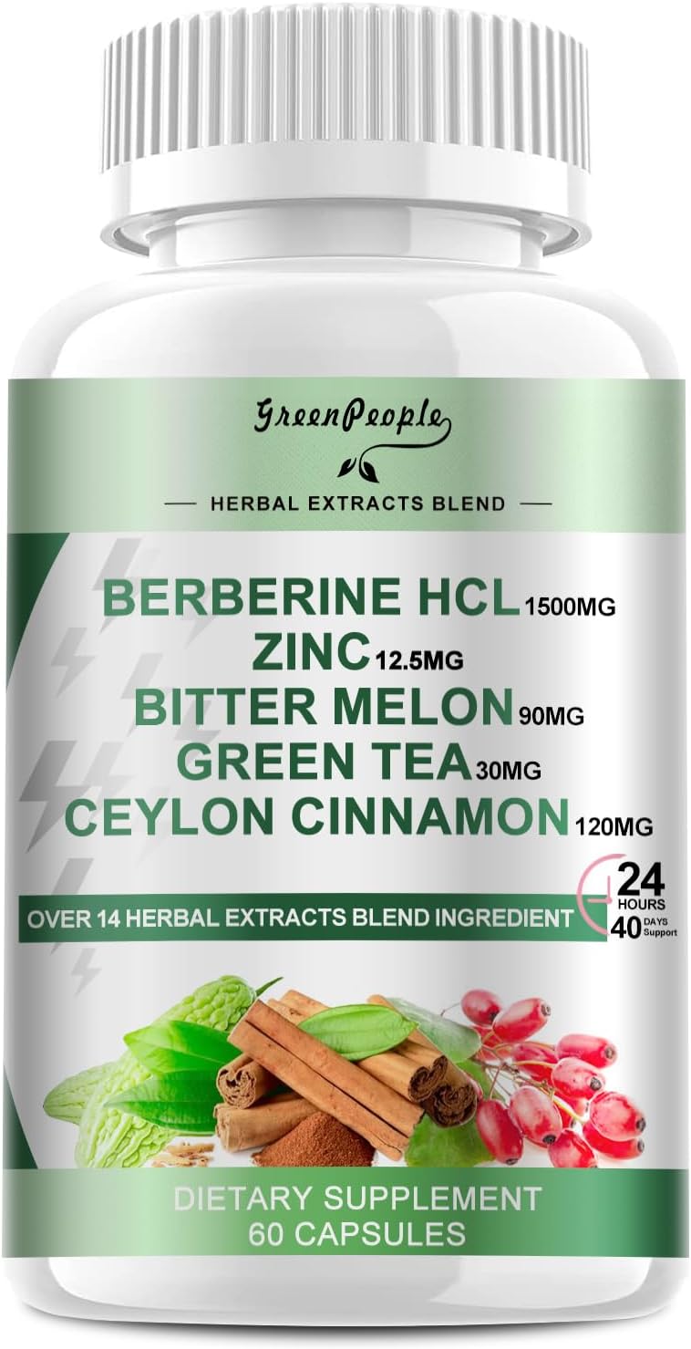 Berberine Supplement with Ceylon Cinnamon - Berberine 1500mg Activates AMPK & GLP-1 Berberine HCL Capsules with Bitter Melon/Artichoke Extracts & Natural Herbs for Immune Support 60 Count