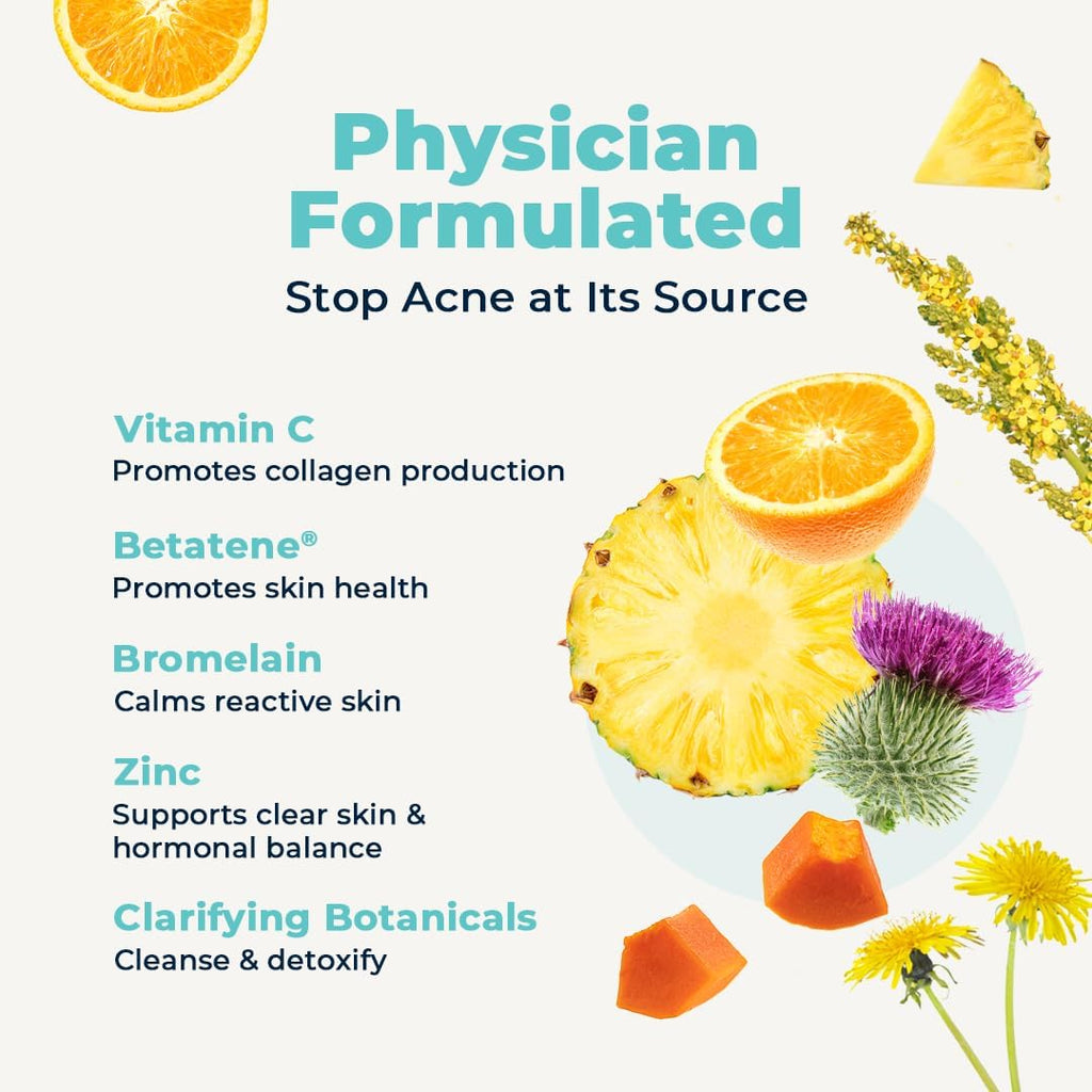 VitaMedica Clear Skin Vitamin Formula | Noncystic Acne Supplement for Skin Clearing | Clear Complexion for Women and Men | Vitamins A, C, E, Selenium, Chromium, and Zinc for Skin Health | 60 Count