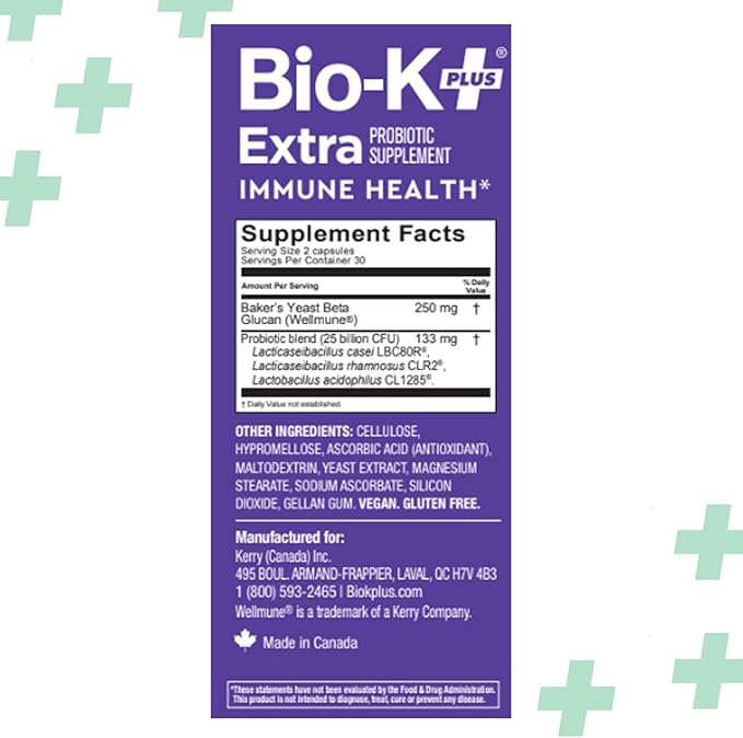 Bio K+ Vegan Probiotics for Immune Health, with Wellmune – Probiotic Supplement to Support Immunity, Maintains Digestive Health, Delayed Release Technology, Gluten Free, 25 Billion CFU – 60 Capsules