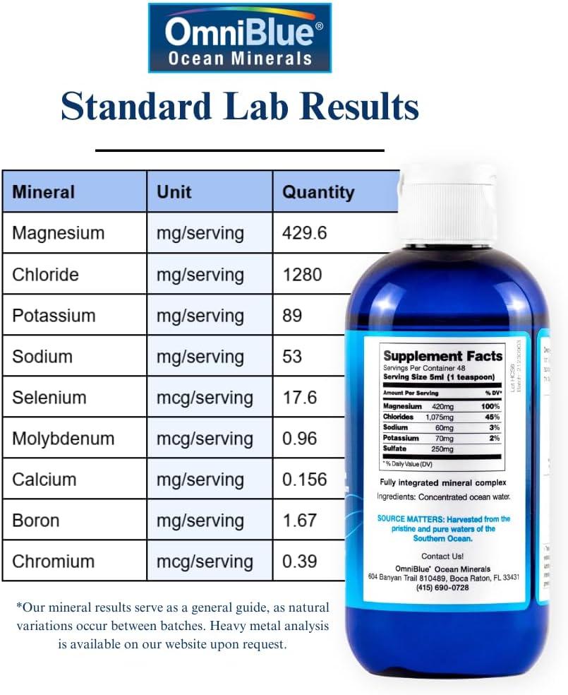 Ocean Minerals - 70+ Trace Minerals & Liquid Magnesium - Potassium, Chloride- Low Sodium - Natural Support for Sleep, Digestion, Regularity, Hydration & Electrolyte Balance (2-Pack 8oz)