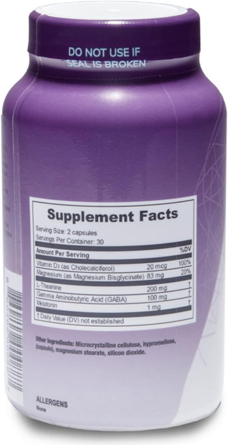 Levium Sleep Formula Supplement | Natural Relaxation Aid Capsules with Melatonin, GABA, L-Theanine, Magnesium | 60 Count Bottle – 30 Day Supply