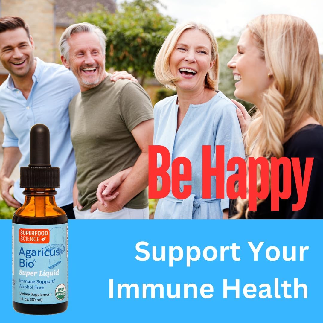 Agaricus Bio Super Liquid, Natural Killer Cell Activity, Organic Mushroom Extract, Agaricus Blazei Murill Mushroom, Tincture Drops with High Beta Glucans, Liver and Immune Support Supplement, 30 ml