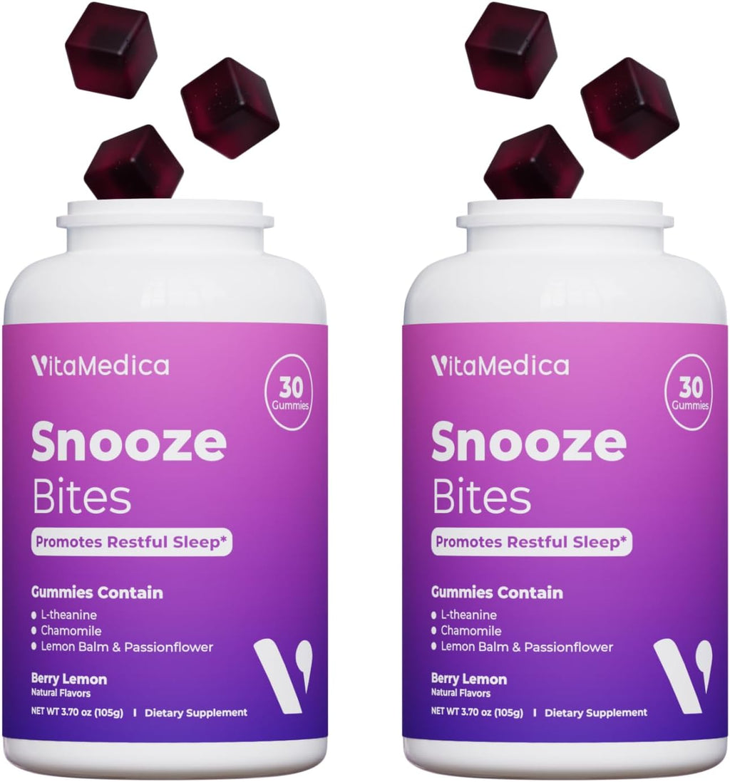 VitaMedica Snooze Sleep Gummies - Melatonin-Free, Zero Grogginess - L-Theanine, Chamomile, Passionflower & Lemon Balm - Sleep Aid Gummies for Adults - 60 Count (2 Pack)