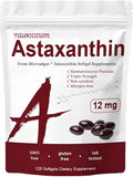 Astaxanthin Tanning Pills 12mg, 120 Softgels Triple Strength Skin Vitamins for Women with Antioxidant Activity, Supports Eye Joint Internal Circulation Health Supplement Non-GMO & No Gluten