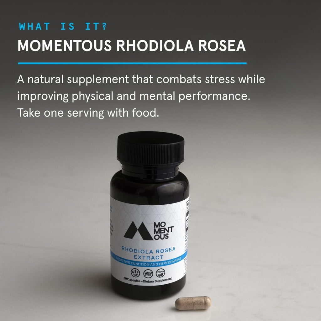 Momentous Rhodiola Rosea Supplement - Adaptogen Supplement for Cognition, Fatigue, & Stress Support - Rhodiola Rosea Root Extract - NSF Certified for Sport - GMO- & Gluten-Free - Vegan - 60 Servings