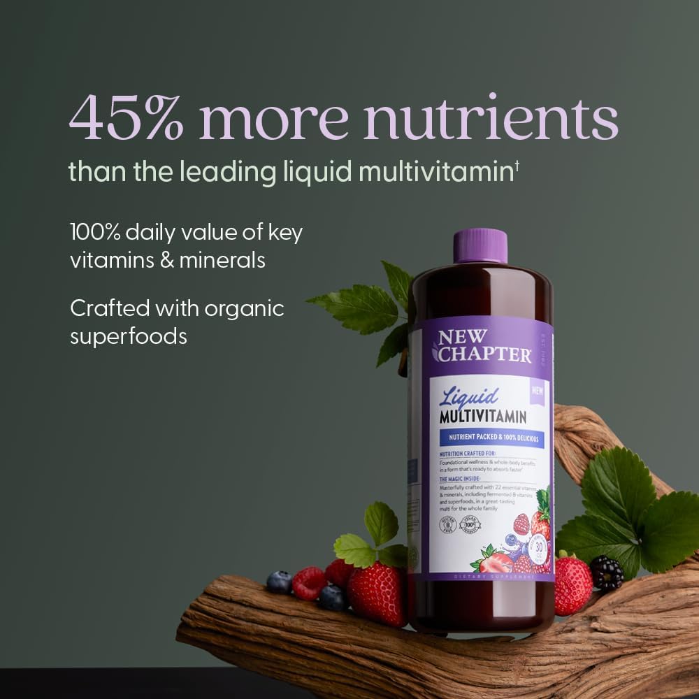 New Chapter Liquid Multivitamin + Mineral Supplement for Whole-Body Benefits, 100% Delicious Multivitamin for Adults, Teens & Kids 2+, Ready to Absorb Faster, Mixed Berry Flavored, 30 oz