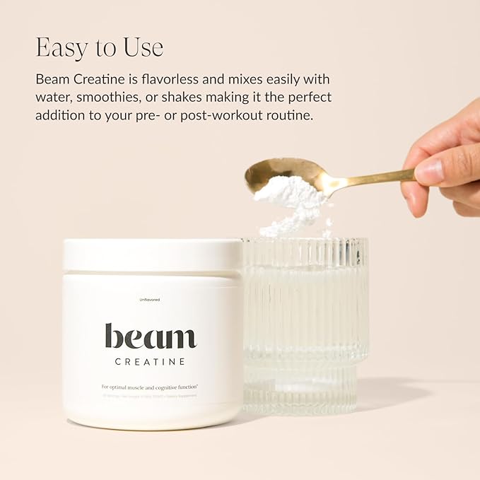 Beam Creatine Powder, Third Party Tested, Micronized Creatine Monohydrate Supplement, Creatine for Women and Men, Muscle Strength, Recovery, Health and Wellness Gift, 30 Servings, Blue Raspberry