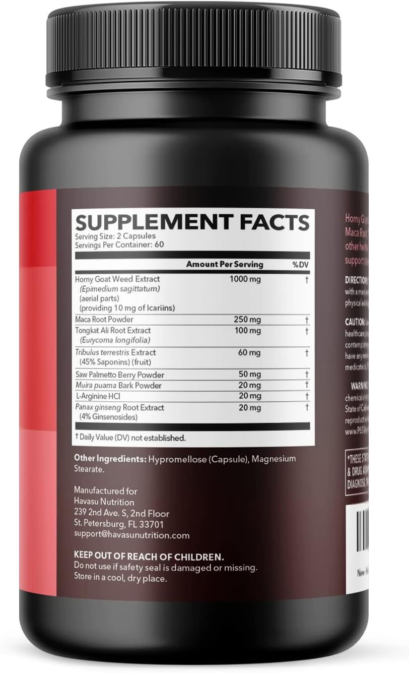 Horny Goat Weed Capsules for Men & Women - Extra Strength Performance & Energy Support with Tongkat Ali, Muira Puama, and Saw Palmetto - 2 Month Supply Herbal Supplement for Increased Endurance