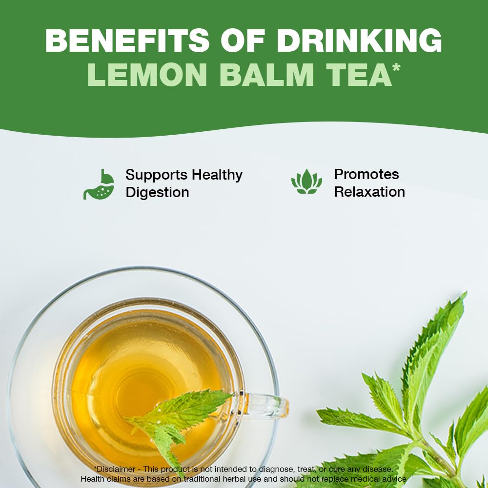 HANDPICK Lemon Balm Tea Bags – 100 Count | 100% Pure & Naturally Dried | Caffeine-Free Herbal Tea with Citrus Flavor & Aroma | Premium Lemon Balm Leaf for Calming and Digestion Support