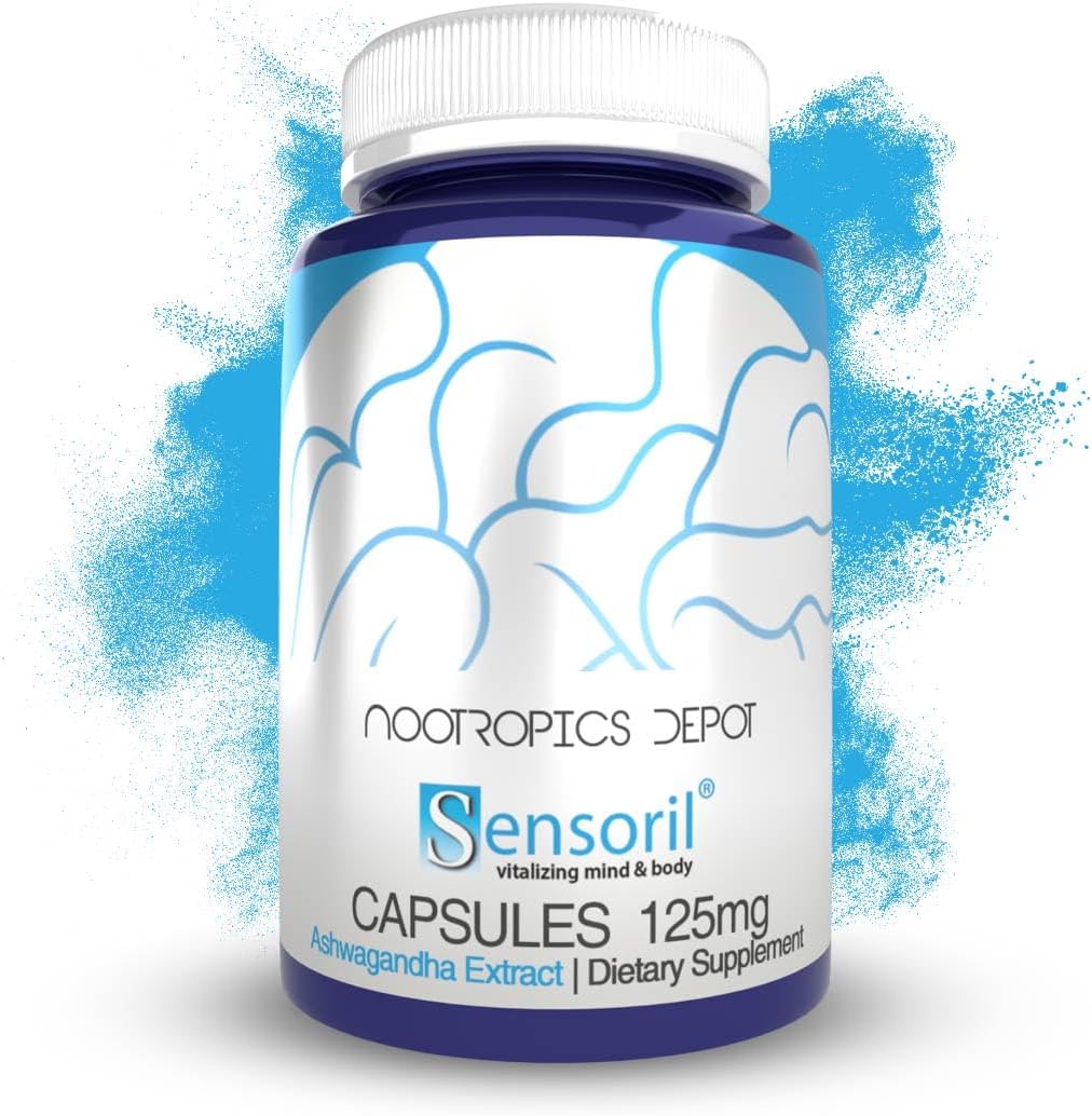 Nootropics Depot Sensoril Ashwagandha Capsules | 125mg | 180 Ct. | Ayurveda Supplement | Standardized Withania somnifera Extract | to Support Healthy Energy, Mental Cognition + Cardiovascular Health