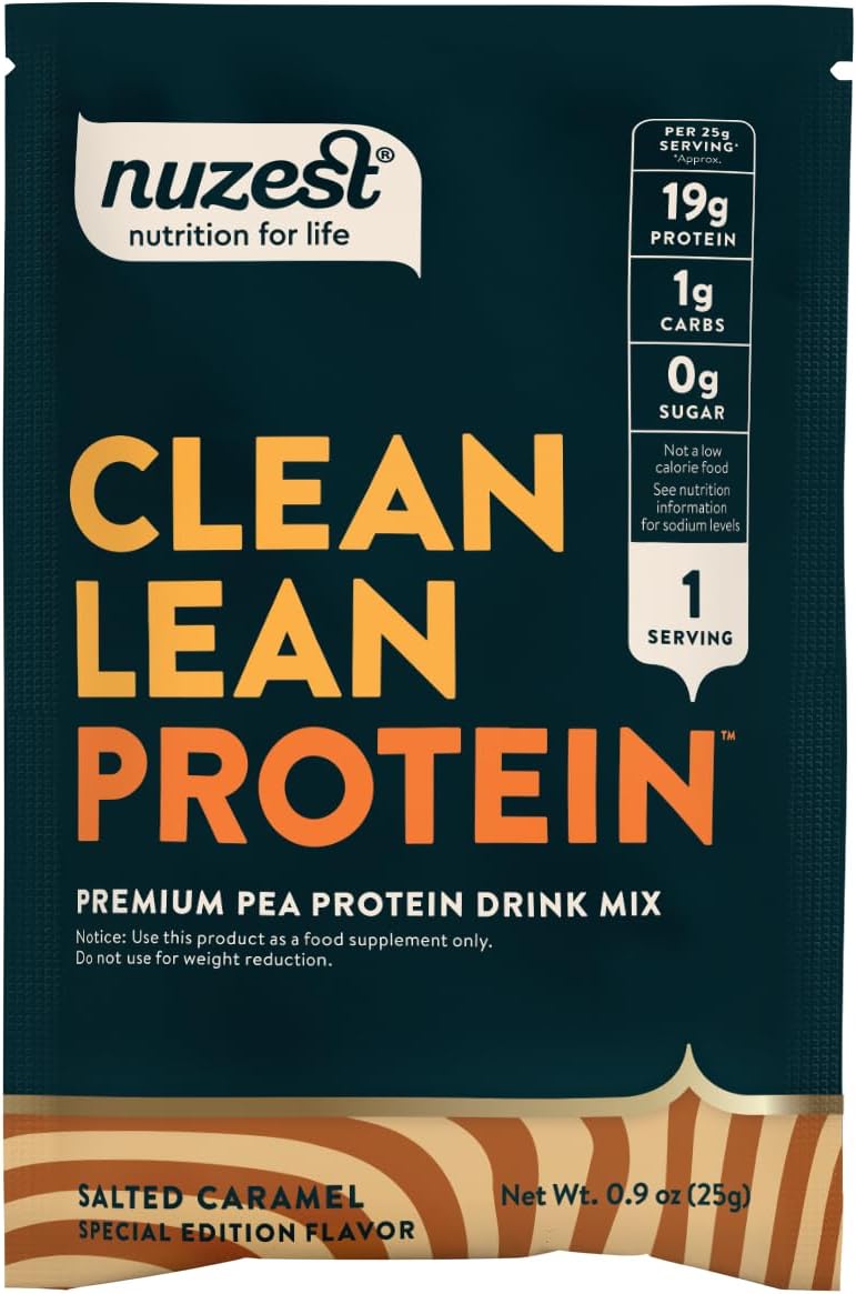 Nuzest - Vegan Pea Protein Powder - Clean Lean Protein, Premium Plant Based Protein Powder, Dairy Free, Gluten Free, GMO Free Protein Shake (1 Serving (Pack of 1), Salted Caramel)