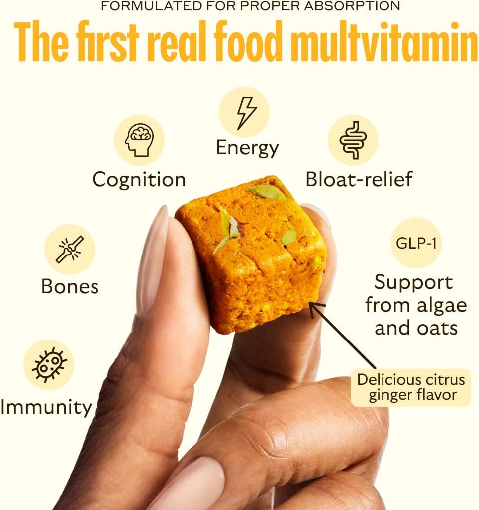 GEM Daily Multivitamin for Women & Men, 20+ Vitamins & Minerals zinc, Vitamin D, B, K, Folic Acid, Turmeric, Beta Glucan GLP-1 booster, Supports Gut, Skin, Brain, Immunity (Citrus Ginger, 28 Servings)