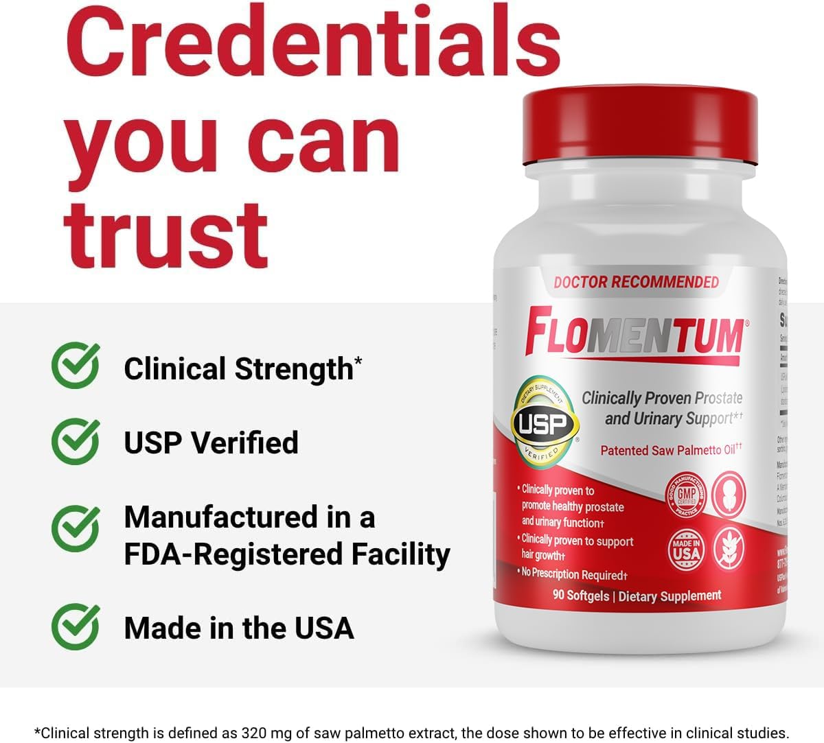 Flomentum® Saw Palmetto for Men Prostate Supplement | Prostate Support Supplement for Men's Health | USP Verified - Healthy Urinary Flow & Urinary Function - 320mg Once Daily (180 Count)