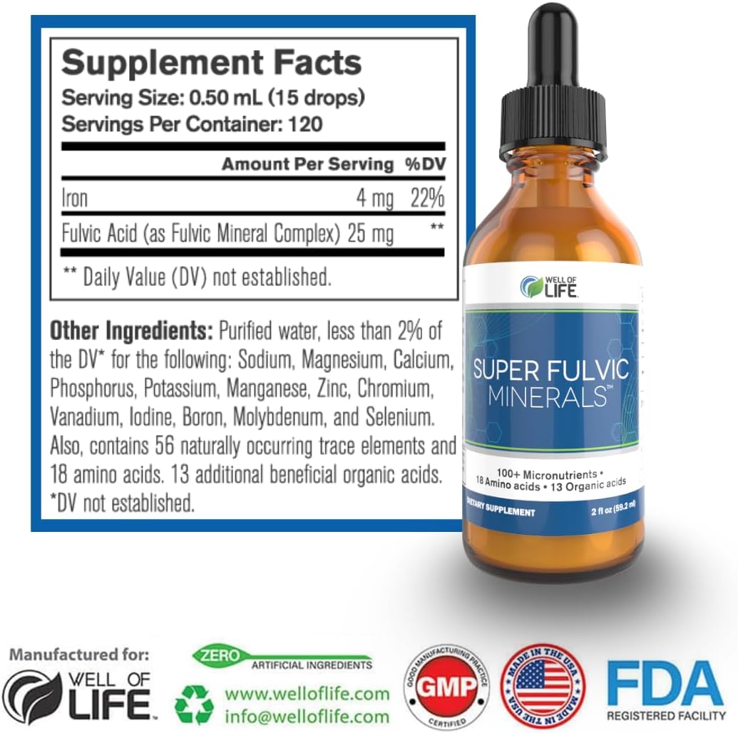 Super Fulvic Minerals: Herbal Detox - 2 oz. | 128 Servings. Nutrient-Rich Formula for Enhanced Absorption, Gut Health Support, and Antioxidant Protection. Made in USA.