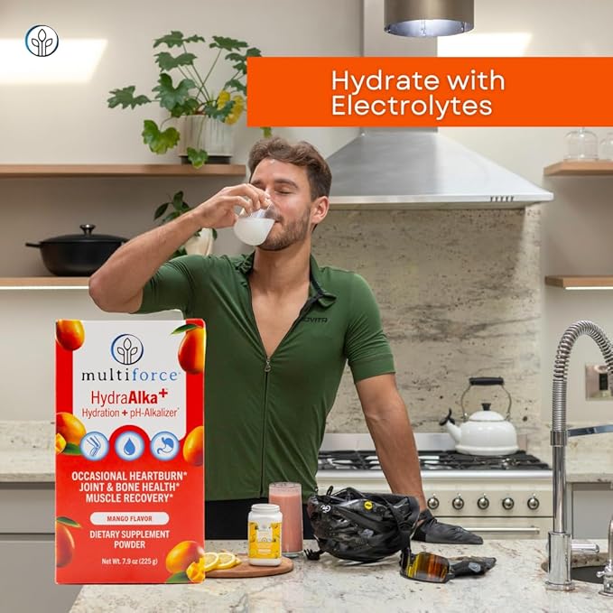 HydraAlka+ Premium Hydration Supplement | Alkalize & Hydrate with Electrolytes | Supports pH Balance, Non-Chronic Heartburn Relief, Muscle Recovery & Bone Health | 30 Servings, 3 Flavors