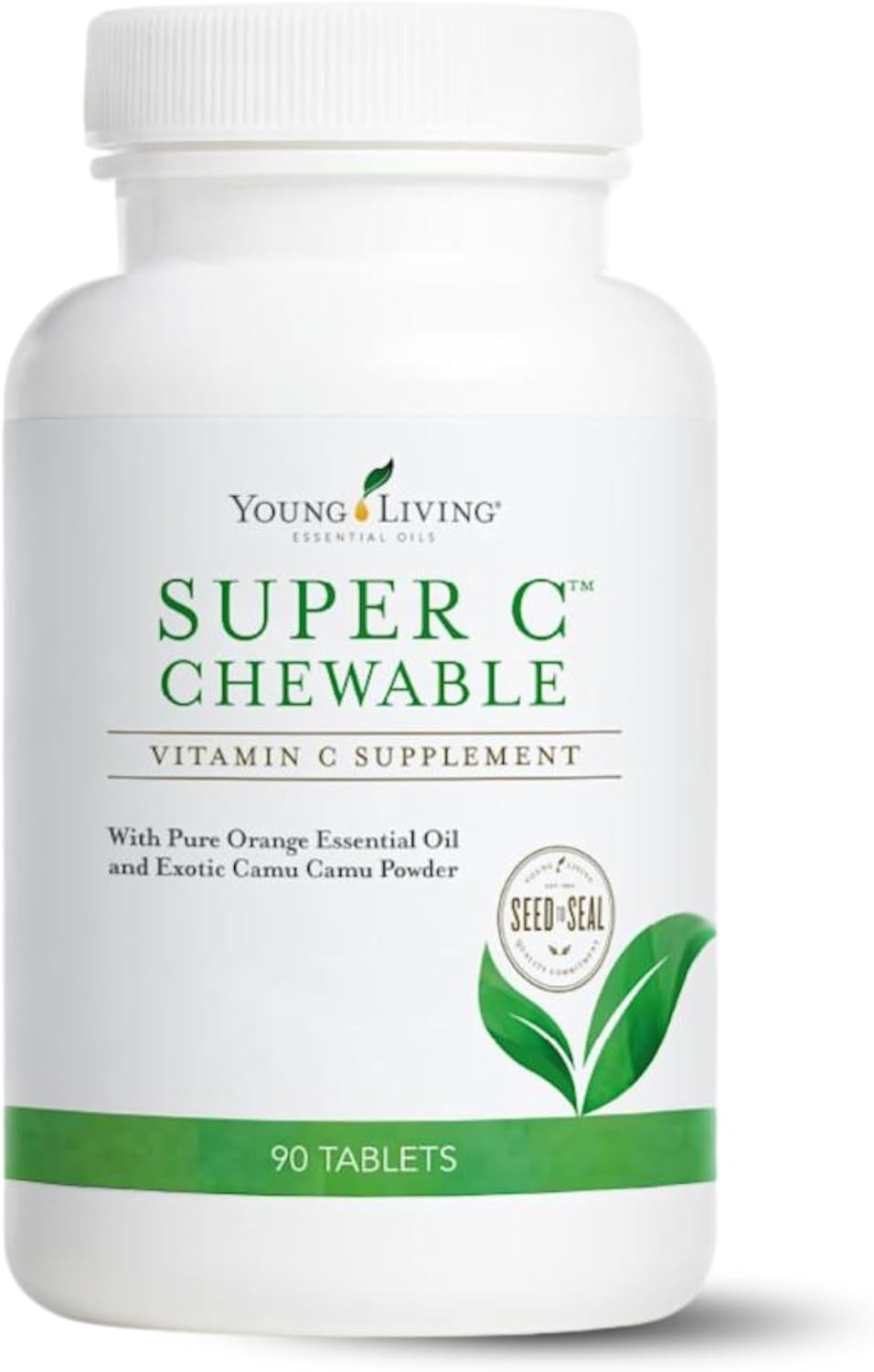Young Living Super C Chewable Tablets 90ct - Vitamin C Supplement with Blend of Camu Camu, Acerola, Cherry, and Rose Hip Fruit Powder and Orange Premium Essential Oil