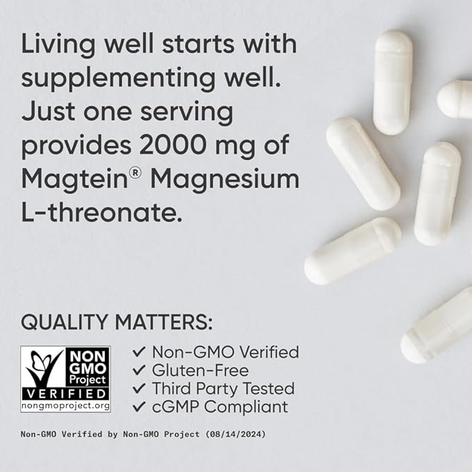 Sports Research® Magnesium L-Threonate Capsules 2000mg - High-Absorption Magtein® for Enhanced Brain Health, Memory, Focus & Restful Sleep Support - Vegan · Non-GMO · Gluten Free - 180 Count
