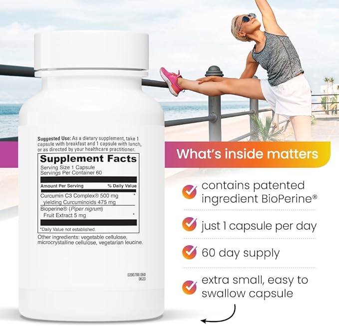 Turmeric Curcumin Supplement 60 Servings - Supports Joint Health | BioPerine Black Pepper Extract with 500mg Capsules, Curcuminoids 475mg | Helps Liver Function, Digestion & Better Absorption