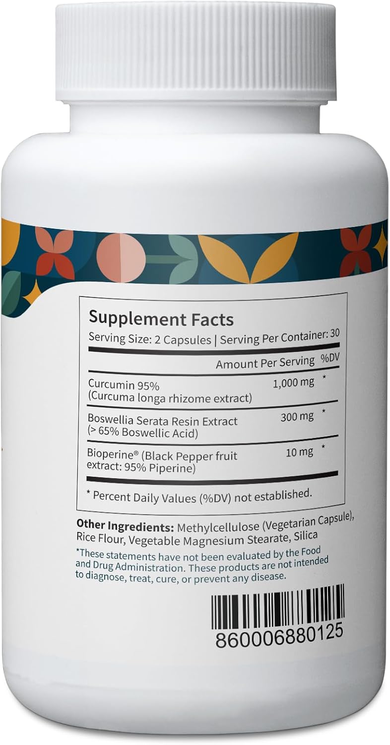 Pattern Wellness Turmeric Curcumin – 1300mg – 95% Curcuminoids with BioPerine® Black Pepper – Joint, Cognitive & Immune Support – Non-GMO, Gluten Free – 180 Capsules