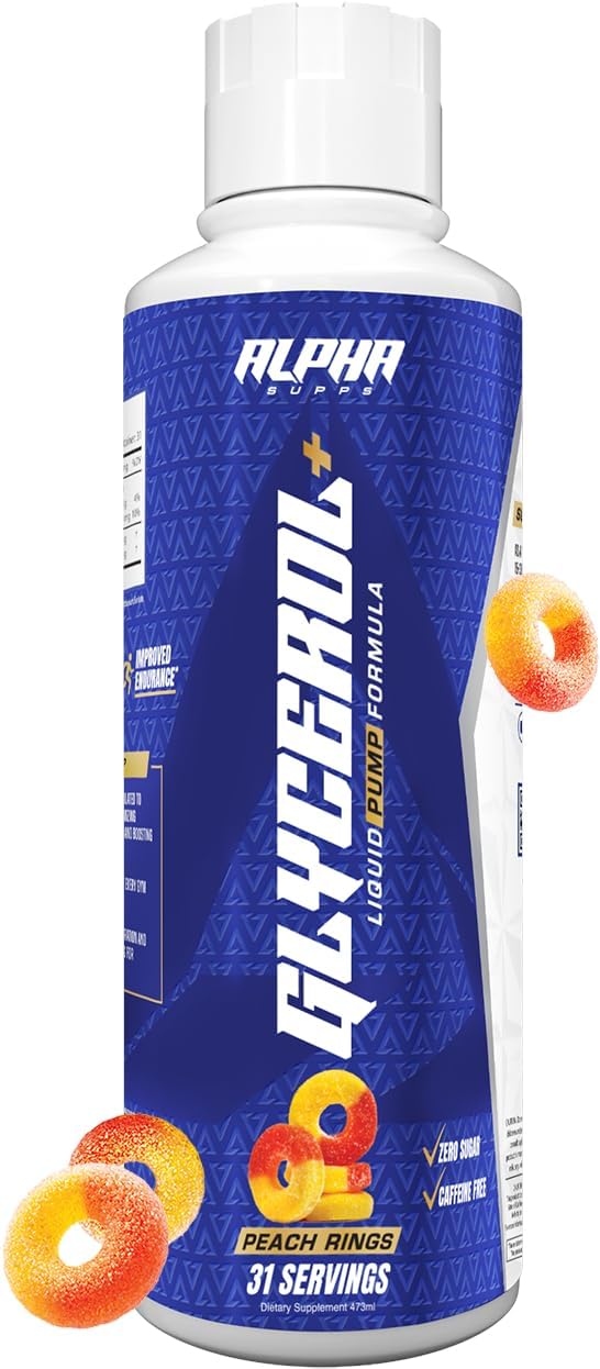 Glycerol+ Liquid Pump Formula - Stim-Free Liquid Glycerol and Citrulline High-Performance Supplement for Enhanced Muscle Pumps, Hydration, & Endurance (31 Servings, Peach Rings)