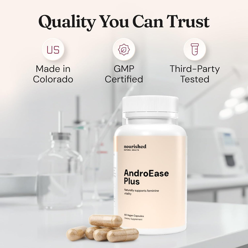 Nourished AndroEase Plus - Vegan Hormone Balance for Women - Zinc, Reishi, Green Tea and Saw Palmetto for Women - for Energy, Vitality, Facial Hair and Daily Wellness - 120 Capsules, Made in USA