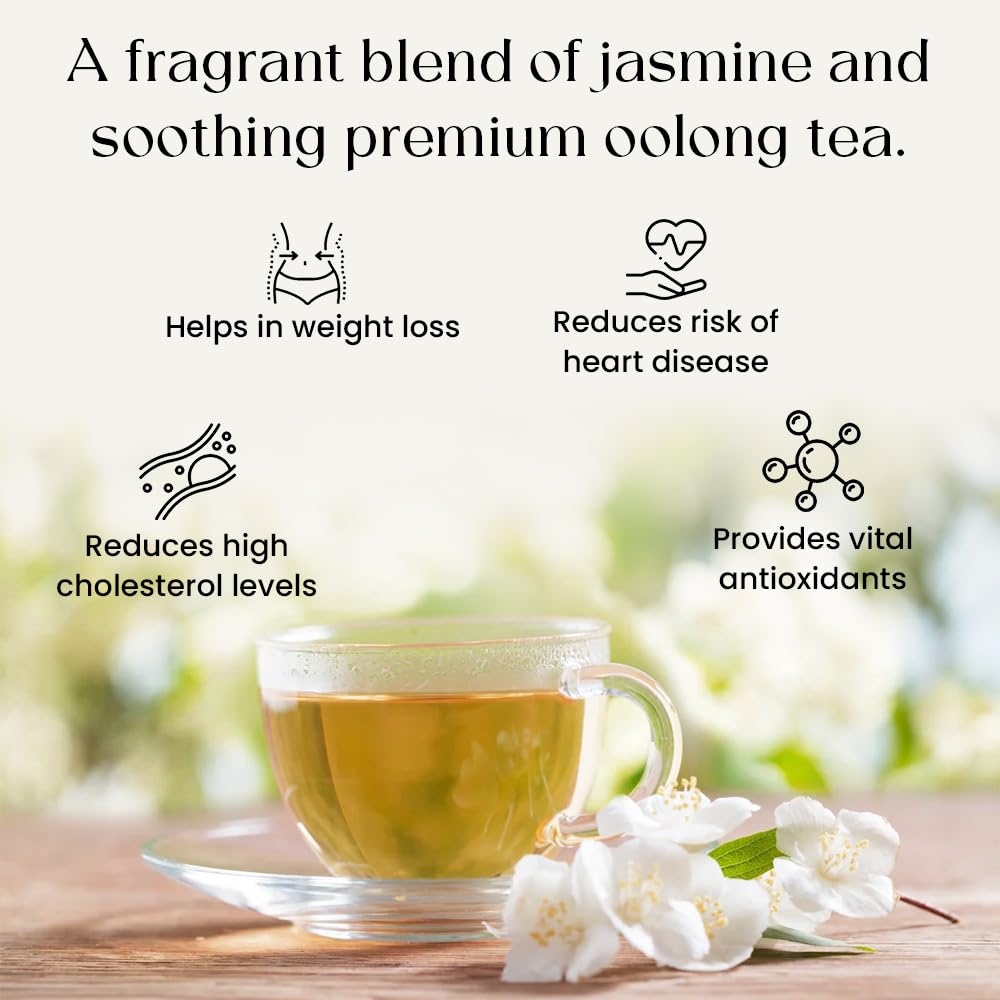 Blendart Jasmine Oolong Tea bags 100 Count | Oolong tea bags for weight loss | Premium High Mountain Oolong Tea leaves | Naturally Caffeinated Tea | Flower Scented Tea | Pyramid Tea bags