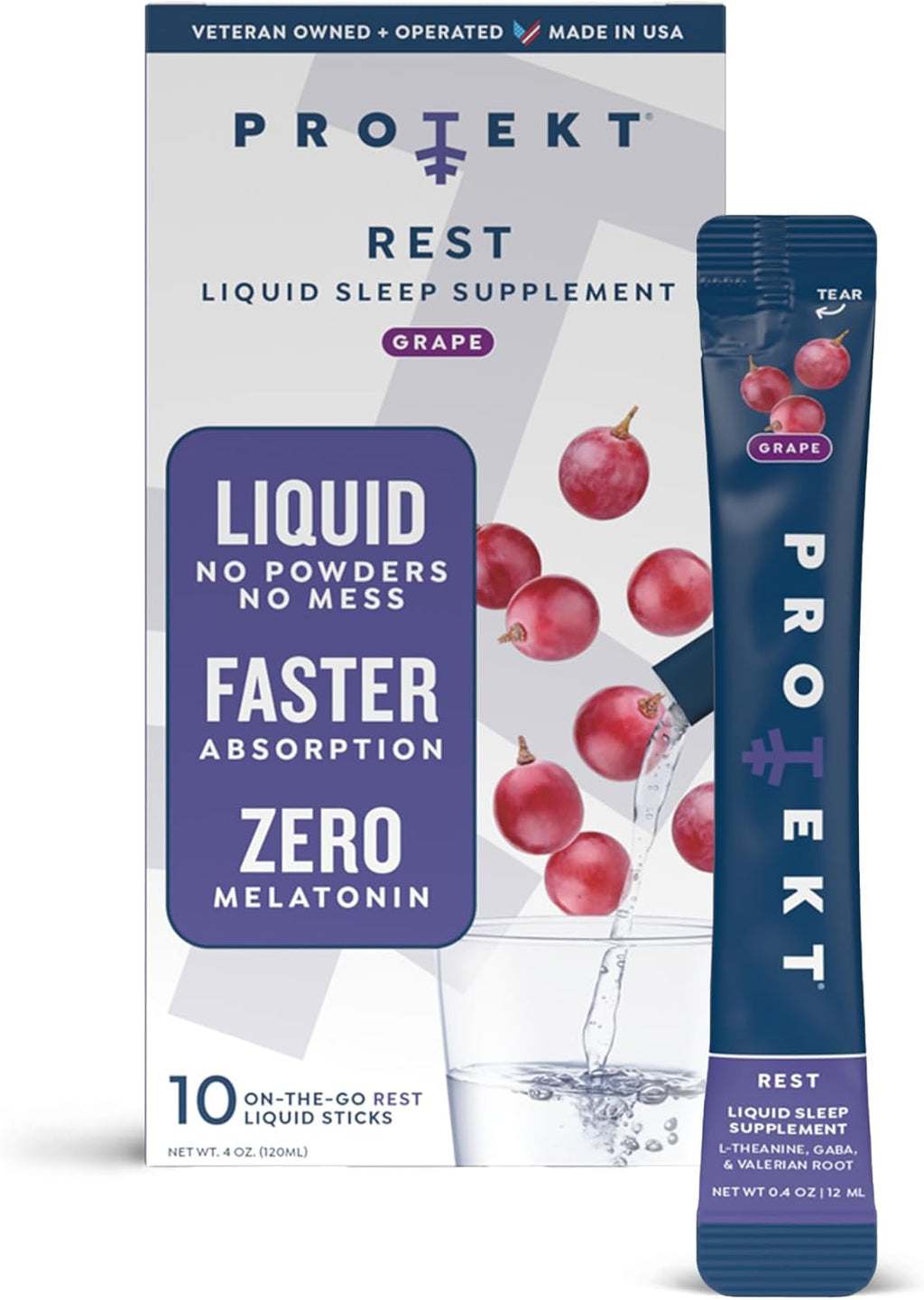 GABA L Theanine Supplement | Melatonin-Free Sleep Aid for Adults | Valerian Root for Night Support & Restful Sleep | GABA Calm Liquid Drink Mix for Adults | Grape, Pack of 10