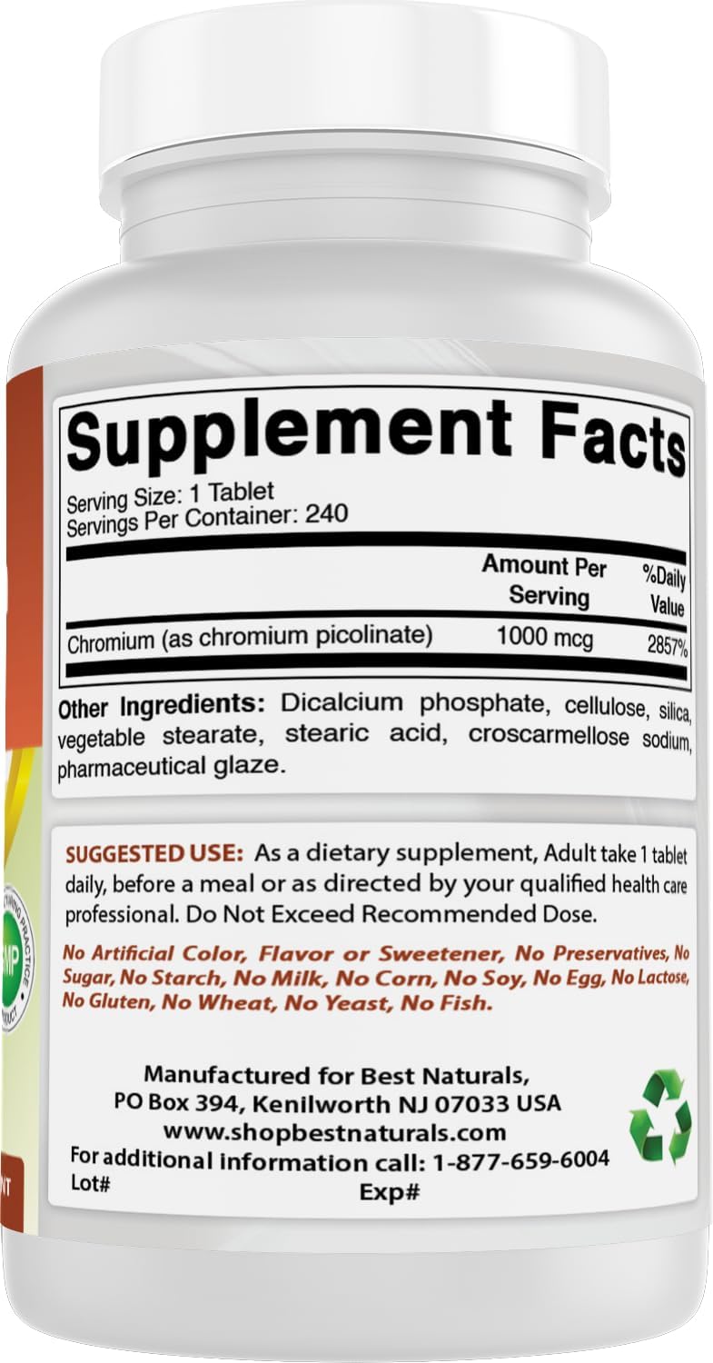 Best Naturals Chromium Picolinate 1000mcg 240 Tablets