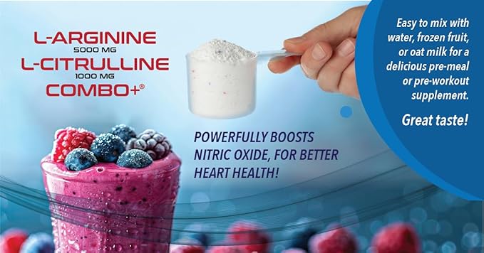Combo+ L-Arginine 5000mg & L-Citrulline 1000mg Drink Mix, Mixed Berry, Vitamins B12, C, D3, CoQ10, Beet Root, Grape Seed, 30 Servings, 13g per Serving, Premium Wellness Supplement, 390g