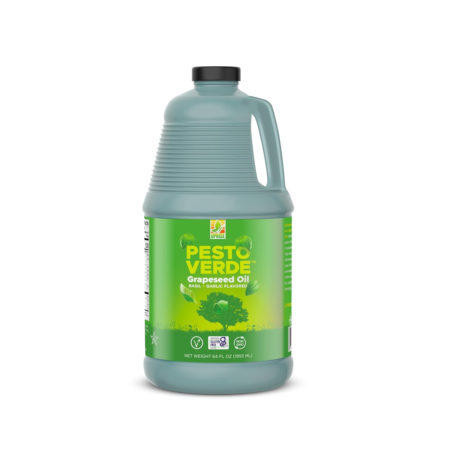 Pesto Verde Grapeseed Oil – 64 oz Bulk Bottle | Pesto Flavored Basil Oil for Cooking, Roasting, and Meal Prep | High Smoke Point | Plant-Based, Non-GMO, Gluten-Free, Heart-Healthy Kitchen Staple