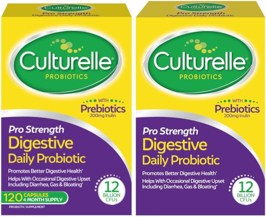 Culturelle Pro Strength Daily Probiotic, Digestive Capsules, Naturally Sourced Probiotic Strain Proven to Support Digestive & Immune Health, Gluten & Soy Free, 4 Month Supply, 60 Count (Pack of 2)