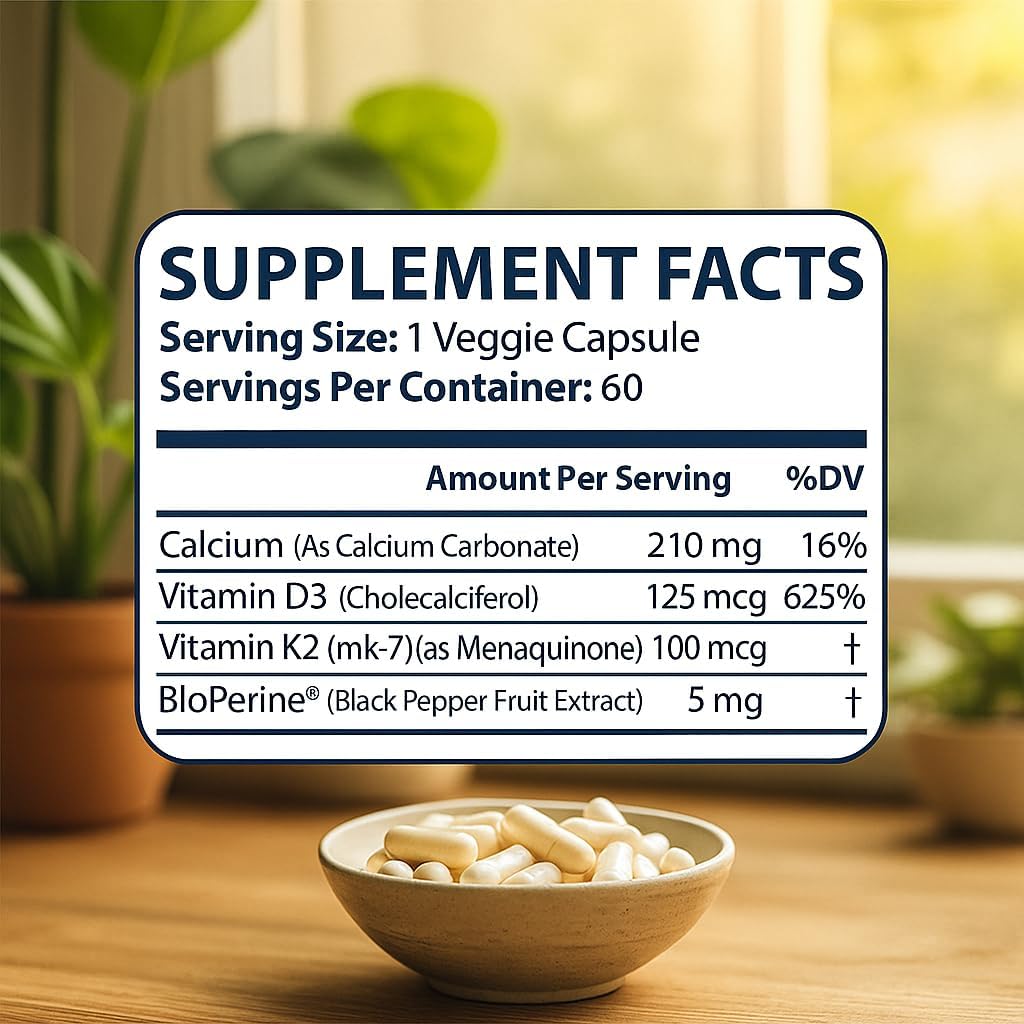 Me First Living Vitamin D3 K2 Supplement Bone and Heart Health Non-GMO Formula 125 MCG Vitamin D3 & 100 MCG Vitamin K2 MK-7 Easy to Swallow Vitamin D & K Complex with Calcium