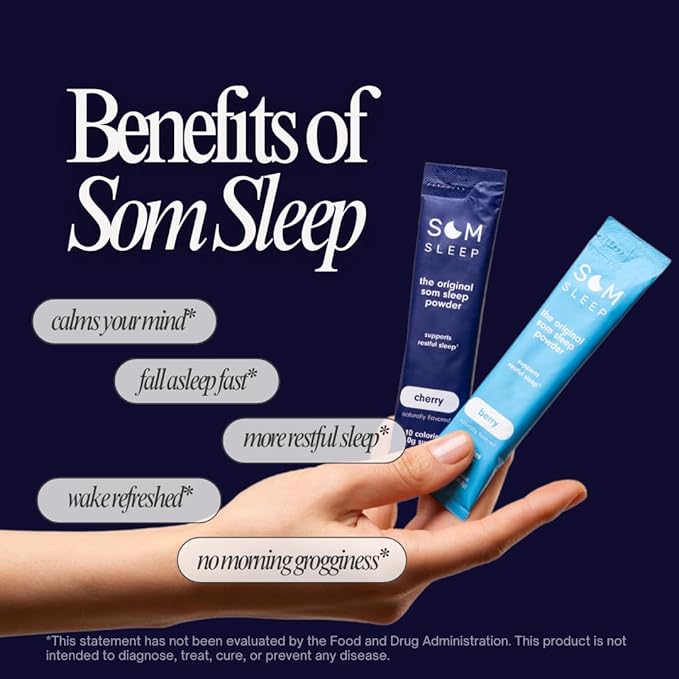 Som Sleep, Calm Sleep Aid Drink Mix Powder w/ 3mg Melatonin, Magnesium, Vitamin B6, L-Theanine & GABA – Vegan, Zero Sugar, Keto Friendly – Mango, 10-Pack