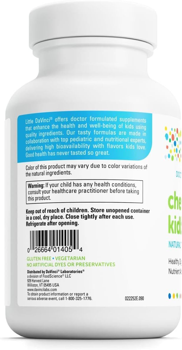 DAVINCI Labs Chewable Kidbiotic - Kids Probiotics to Support Digestion, a Healthy Gut, Brain Health and Immunity - with Probiotics, Amylase, and More - Tropical Fruit Flavor - 90 Chewable Tablets