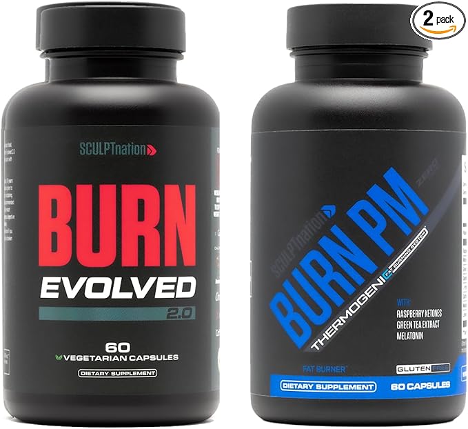 Sculpt Nation by V Shred Burn Day and Burn PM with Capsimax Green Coffee Melatonin and Herbal Extracts 2 Pack for Metabolism and Sleep Support