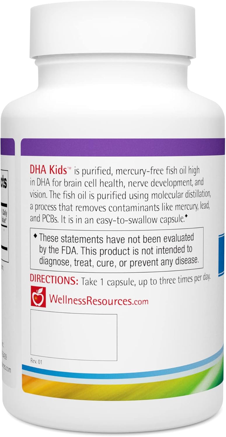 Wellness Resources DHA Kids - Sugar Free Omega 3 for Children - Mercury-Free Fish Oil - Brain Health Supplement & Immunity Supplement - Eye and Nerve Support - 90 Softgel Capsules Omega 3