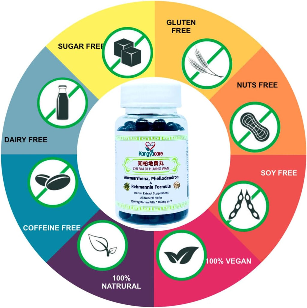 Zhi Bai Di Huang Wan 知柏地黄丸- Anemarrhena, Phellodendron & Rehmannia Formula - Nourish Yin, Lower Pathogenic Fire, Reduce Excessive Heat - All Natural Herbs - 200 Ct