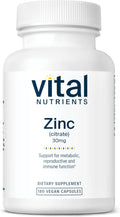 Vital Nutrients Zinc Citrate 30mg | Easily Absorbed Immune Support Supplement* | Vegan Zinc Supplement | Gluten, Dairy, Soy Free | Non-GMO | 30mg | 180 Capsules