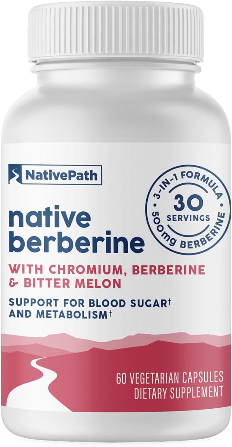 NativePath Native Berberine HCl 3-in-1 Complex with Chromium & Bitter Melon Extract - 500mg Premium Metabolic Support - 60 Capsules