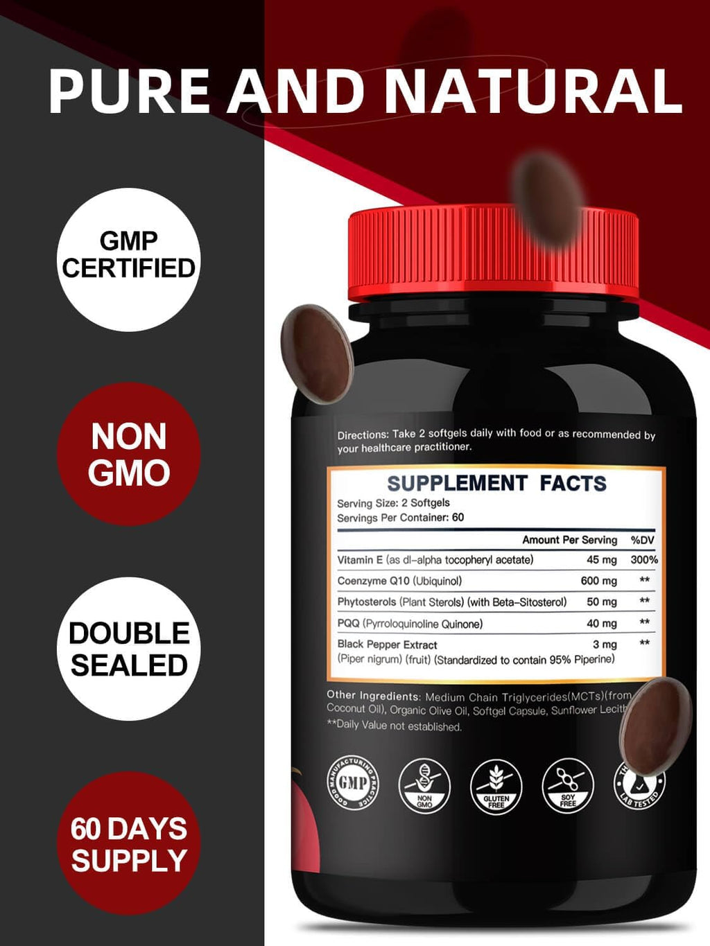 DRFOSTER CoQ10 600 mg Ubiquinol - Co Q 10 Supplement, Coenzyme Q10 CQ10 Fertility for Women, Heart, High Absorption with Vitamin E, PQQ, Black Pepper, Olive Oil, Coq10 400mg Softgels, 120 Softgels