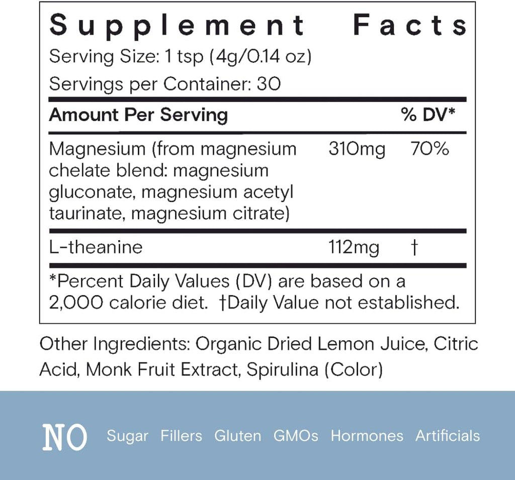 Moon Juice - Magnesi-Om, Blue Lemon - Jar (30 Servings) - Support Brain Health & Rest - Magnesium Powder - L-Theanine - Regularity - Glass Bottle - 100% Traceable - Vegan & Non GMO - 4.2oz