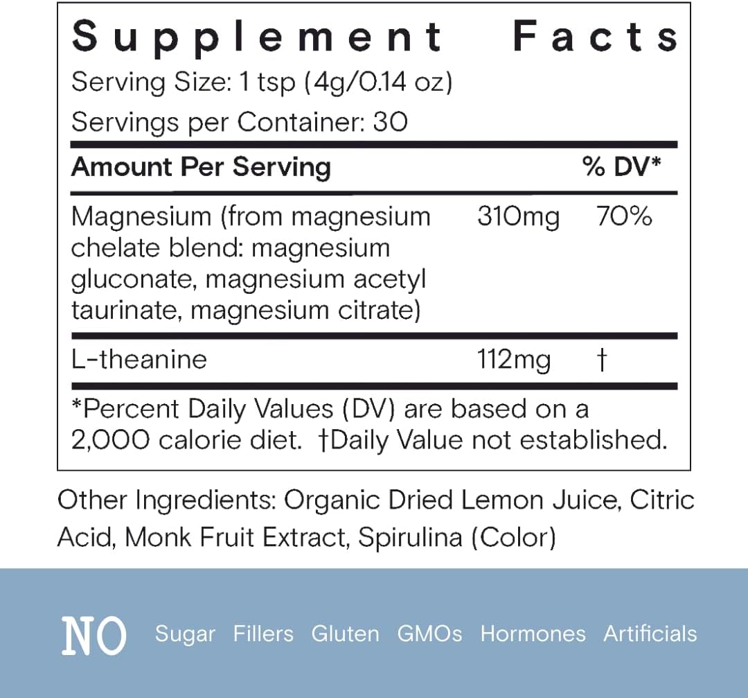 Moon Juice - Magnesi-Om, Blue Lemon - Jar (30 Servings) - Support Brain Health & Rest - Magnesium Powder - L-Theanine - Regularity - Glass Bottle - 100% Traceable - Vegan & Non GMO - 4.2oz