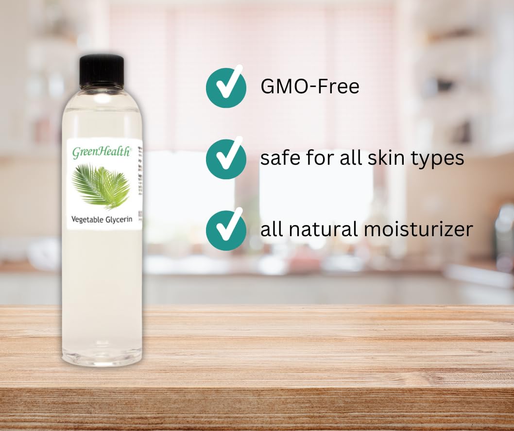 GreenHealth Vegetable Glycerin 16 fl oz – 100% Pure, Non-GMO, Clear Liquid – Carrier Oil for Soap Making, Tinctures, Crafts, DIY Projects – Plastic Jug w/Cap