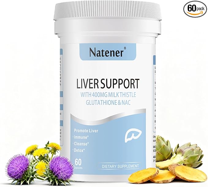 Liver Support with 200mg Milk Thistle, 100mg Glutathione, 100mg NAC, 150mg Tumeric, Dandelion, Artichoke, Liver Cleanse Detox & Repair, Supports Energy*, Immunity & Liver Health*, 60 caps