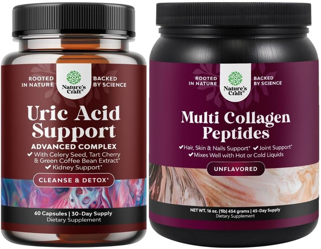Bundle of Green Coffee Bean Extract for Uric Acid Cleanse & Detox and Multi Collagen Protein Powder for Women and Men