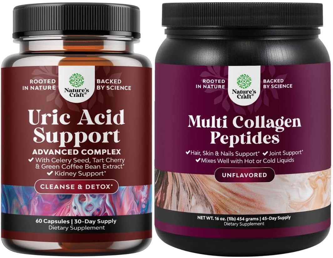 Bundle of Green Coffee Bean Extract for Uric Acid Cleanse & Detox and Multi Collagen Protein Powder for Women and Men