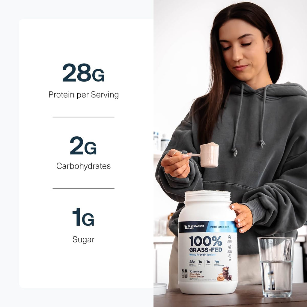 Transparent Labs Grass-Fed Whey Protein Isolate - Naturally Flavored, Gluten Free Whey Protein Powder with 28g of Protein per Serving & 9 Amino Acids - 30 Servings, Oatmeal Chocolate Chip Cookie