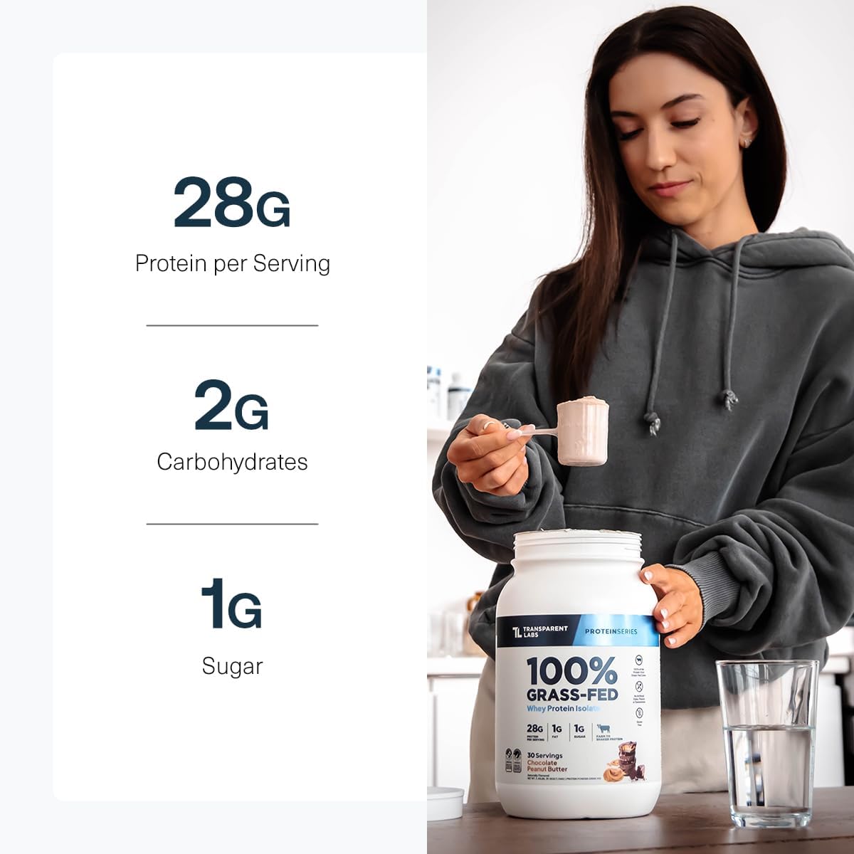 Transparent Labs Grass-Fed Whey Protein Isolate - Naturally Flavored, Gluten Free Whey Protein Powder with 28g of Protein per Serving & 9 Amino Acids - 30 Servings, Oatmeal Chocolate Chip Cookie