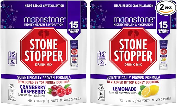 Stone Stopper Drink Mix, Cranberry Raspberry & Lemonade, Kidney Stone Prevention, Calcium Oxalate Protector, Developed by Urologists to Improve Hydration & Support Kidney Health, 15 Day Supply - 2Pack