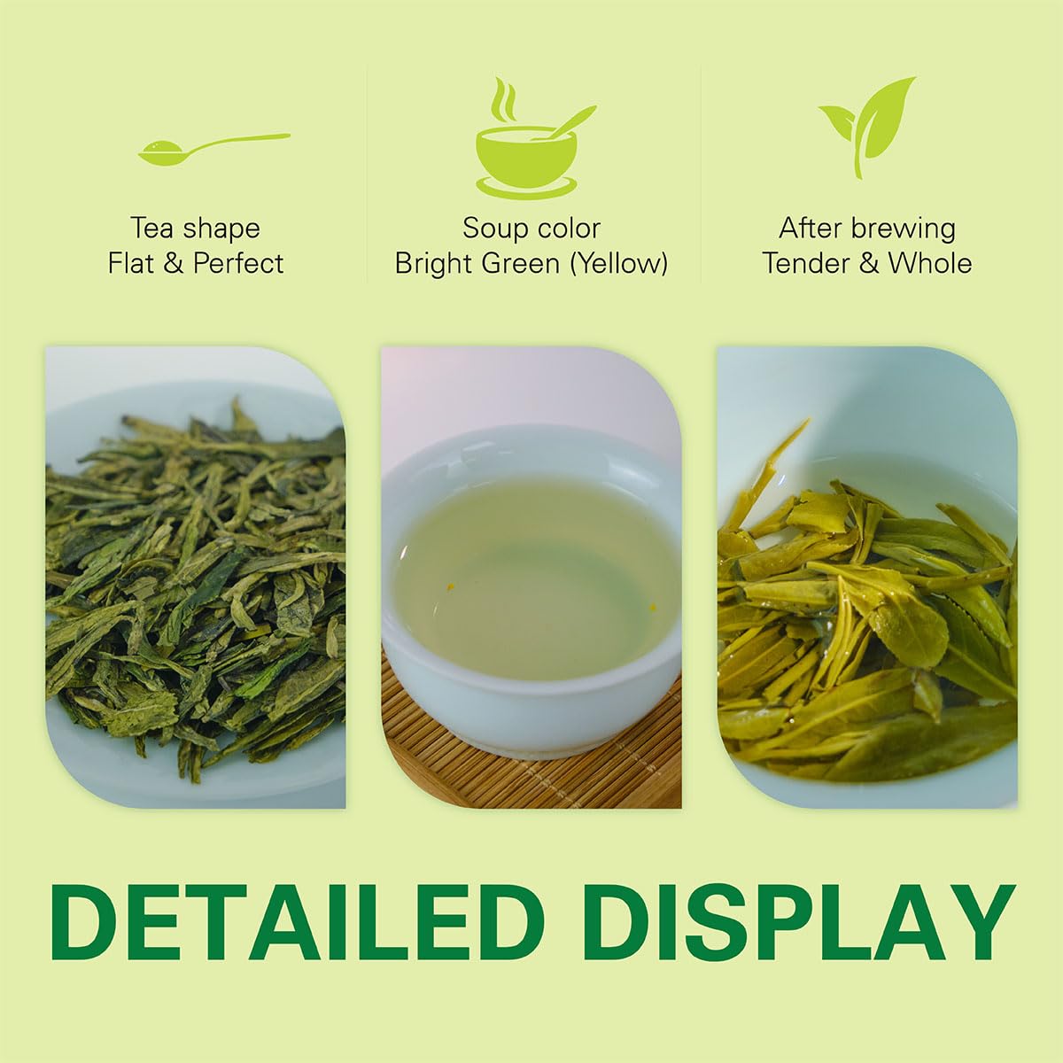 WT WEETEE Organic Longjing Green Tea, Organic Dragonwell Tea Loose Leaf 4oz (114g), Natural Bean Aromatic Lung Ching Dragon Well